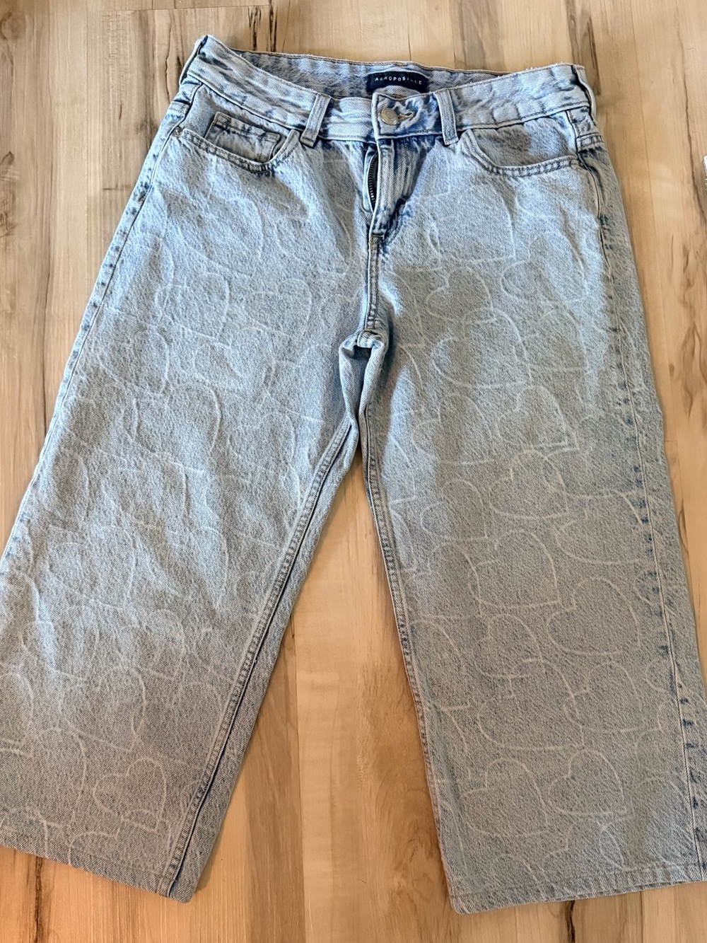 Aeropostale Light Blue Wide-Leg Jeans with Heart Motif
